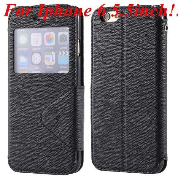 I6 Plus Window Case Pu Leather View Cover For Iphone 6 4.7Inch/5.5 32268160034-8-black for plus