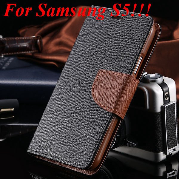 Flip Full Pu Leather Cover Case For Samsung Galaxy S5 I9600 S4 I95 1778570122-13-black brown for s5