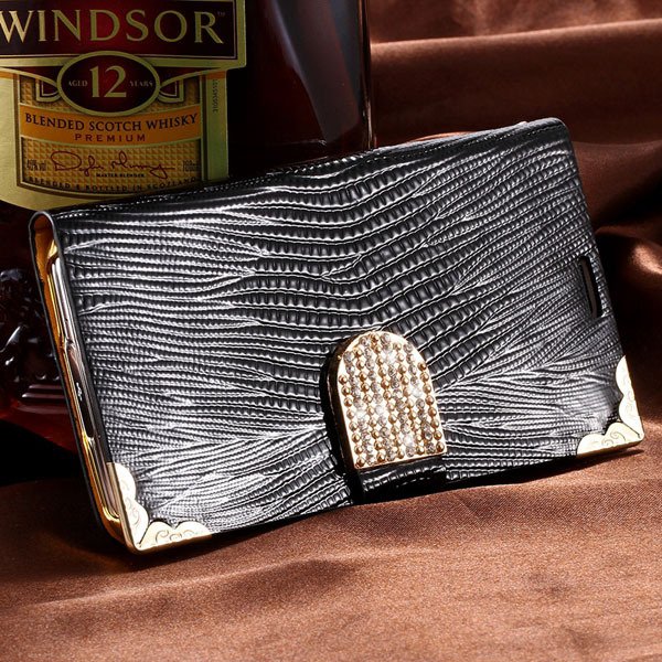 Luxury Bling Diamond Wallet Cover For Samsung Galaxy S5 I9600 Leat 32245544433-1-black