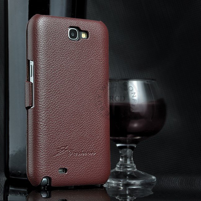 100% Retro Style Real Cowhide Flip Cover For Samsung Galaxy Note2 1064100675-5-Brown