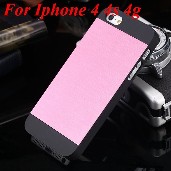 4S 5S Back Case Luxury Metal Brush Aluminum Cover For Iphone 4 4S 1850110222-12-pink for 4S