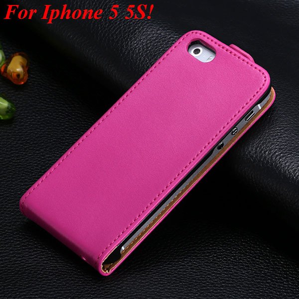 Luxury Genuine Leather Flip Cover Case For Iphone 5 5S 5G Full Pho 1336843246-8-5 5S Hot Pink