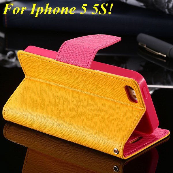 Tpu+Pu Wallet Book Style Case For Iphone 5 5S 5G Flip Leather Carr 1774336501-4-yelllow