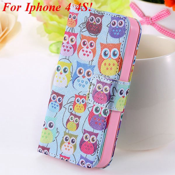Matt Color Printed Flip Leather Case For Iphone 4 4S 4G 5 5S 5G Wa 1925063846-5-4s Many Owls