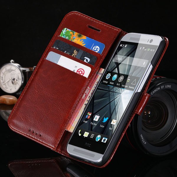 M8 Flip Wallet Case For Htc One M8 Full Pu Leather Cover With Stan 1877666152-6-brown