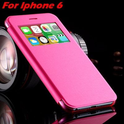 For Iphone 6 Leather Case Front Window View Pu Leather Case For Ip 32256469102-3-Hot Pink For IPHONE