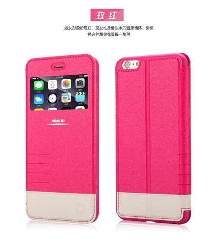 2015 Gold Luxury Flip Pu Leather Case For Iphone 6 4.7Inch Open Wi 2055091619-4-Hot Pink