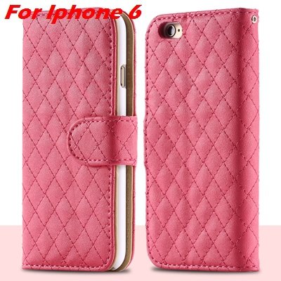 For Iphone 6 Case Vintage Luxury Business Sheapskin Grid Leather C 32257953439-4-Hot Pink for I6