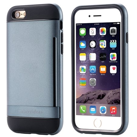 For Iphone6 Kickstand Card Slot Pc + Tpu Hybird Armor Case For Iph 32305097639-3-Navy Blue