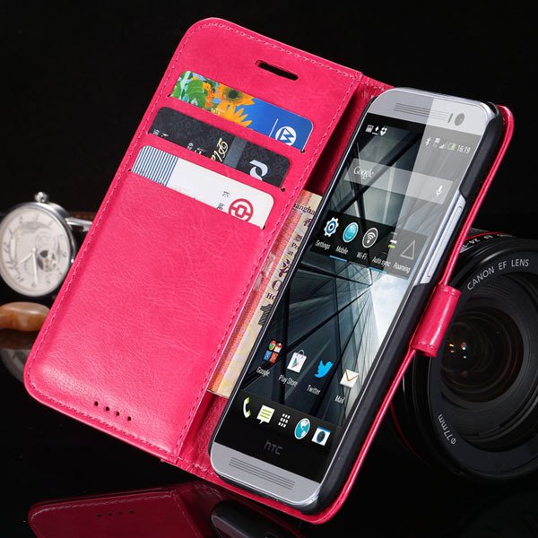 M8 Pu Leather Case For Htc One M8 Korea Flip Wallet Cover With Sta 1877644056-5-hot pink