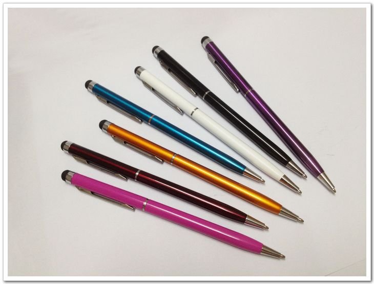1Pcs/Lot Hot Ing 2 In1 Slim Touch Stylus Pen Metal Ballpoint Pen F 32264402709-4-Sky Blue