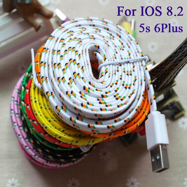 10Ft/3M For Ios 8.2 Braided Nylon Noodle Flat Wire 8Pin Usb Wire D 2008043310-1-