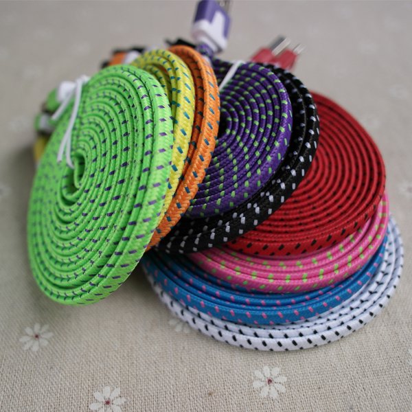 6Ft/2M Colorful Braided Fabic Wire For Iphone4 4S Noodle Flat 30Pi 2055353163-1-