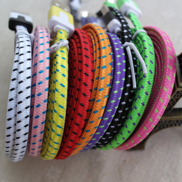 2Meter/6Ft Colorful Flat Braided Faribic Nylon Wire Micro Usb Sync 32229189025-1-