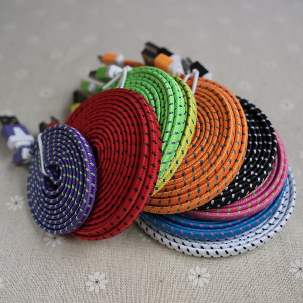 Colorful 3Ft/1M Braided Fabic Wire For Iphone 4 4S Noodle Flat 30P 2055351006-1-