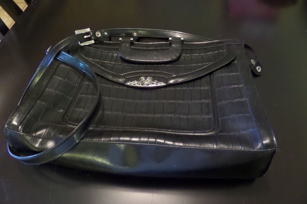 M.C. Handbags Leather Black Croc Embossed Silver hardware Tote Purse