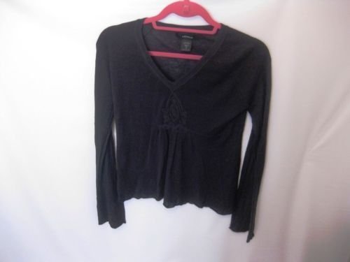 EUC Woman's Small Express Black Silk Long Sleeve Blouse