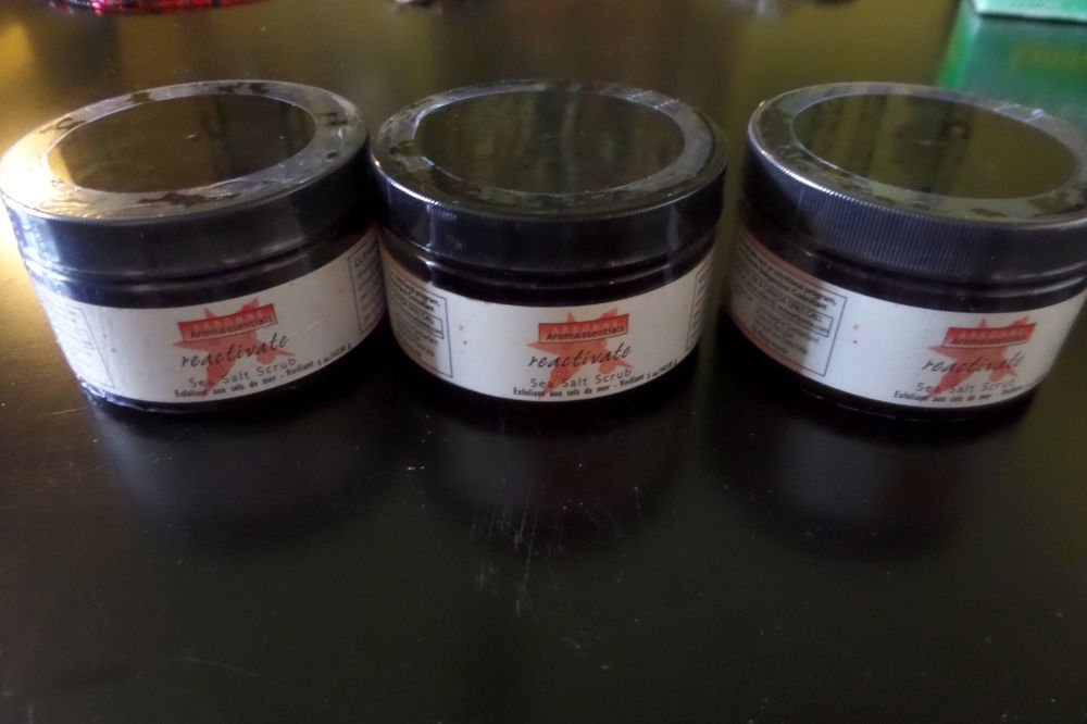 3 bottle 5 oz. Arbonne Aromassentials Reactivate Sea Salt Scrub - NEW & SEALED