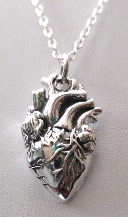 925 Sterling Silver Anatomical Heart Charm Necklace - Doctor Surgeon Heart Charm