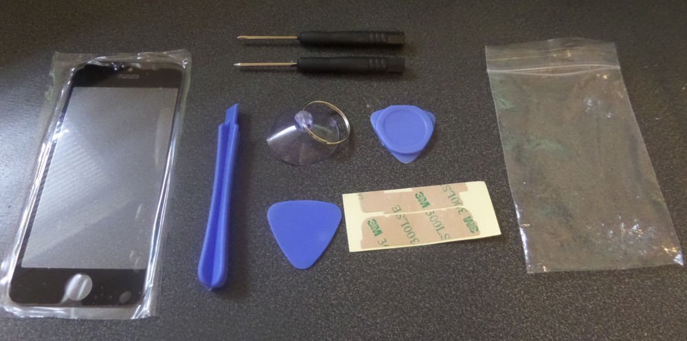 Black Front Screen Replacement Glass iPhone 4 4S w/ 7 pcs. Tool Kit