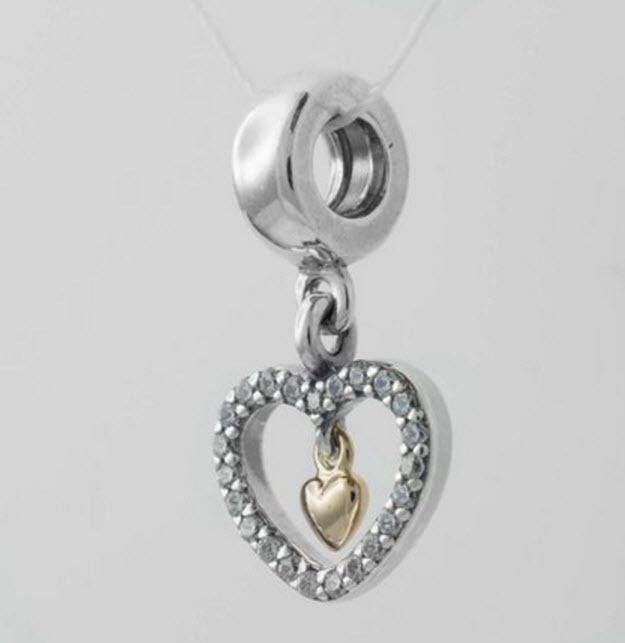 Authentic Genuine Pandora 2 Tone 14k Forever In My Heart Hanging Charm 791421CZ