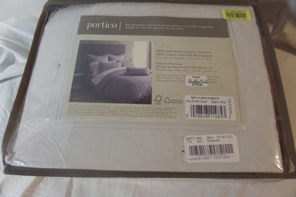 Portico 108 by 96-Inch Windswept King Duvet Quarry Blue 100% Organic Cotton