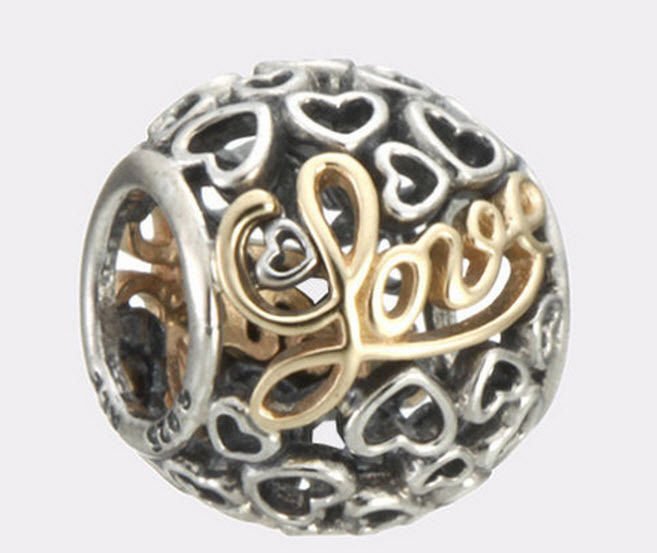 Authentic Pandora Sterling Silver & 14K Gold Message of Love Bead 791425