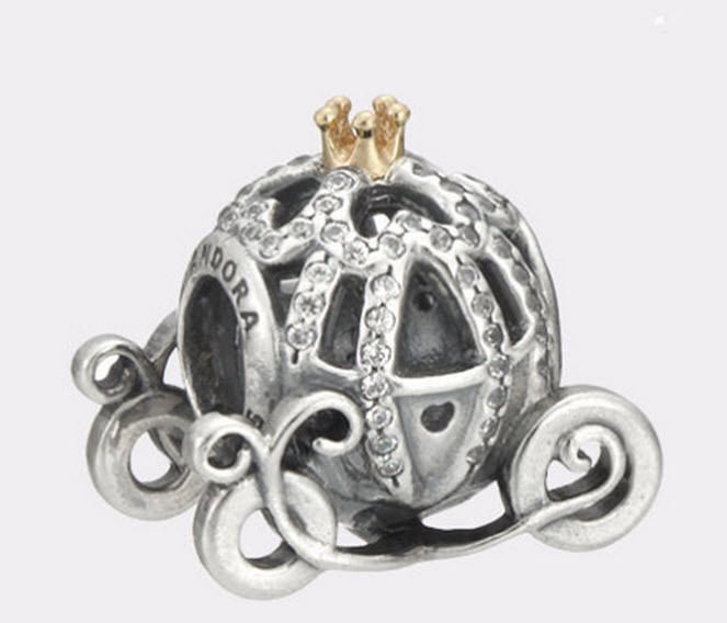 Authentic Pandora Silver & 14K Disney Cinderella Pumpkin Coach Bead 791573CZ