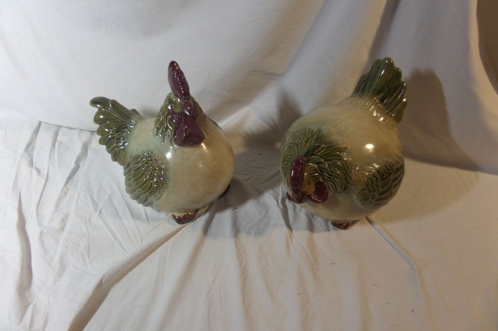 2 Large Ceramic ROOSTER Chicken Hen Pair Figurine * CBK, Ltd 6 inches tall