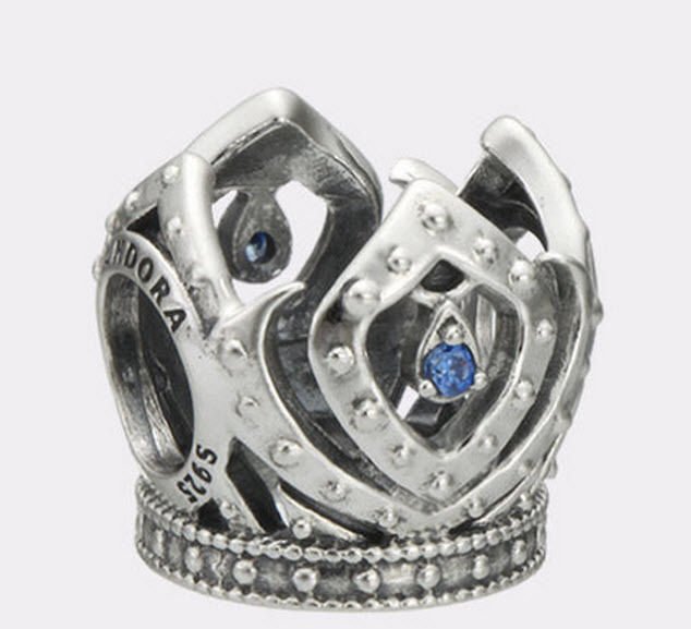 Authentic Pandora Silver Disney Elsa Crown Openwork Blue CZ Bead 791588CZB