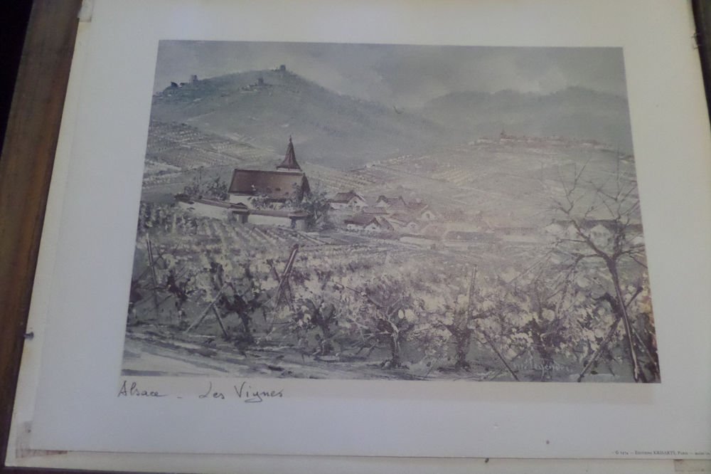 Vintage 1974 Paris Print Alsace - Les Viynes Krisarts Paris France 42 x 32cm