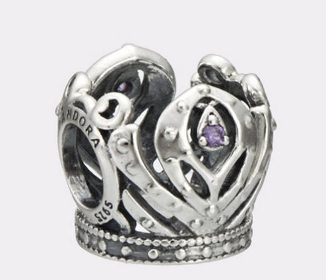 Authentic Pandora Silver Disney Anna Crown Openwork Purple CZ Bead 791589ACZ