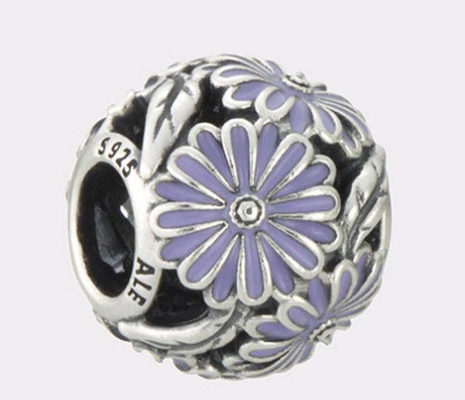 Authentic Pandora Sterling Silver Daisy Meadow Lavender Enamel Bead 791487EN66