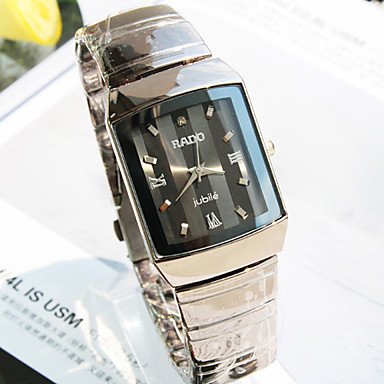 Men's Square Dial Rome Steel Band Quartz Fashion Wrist Watch