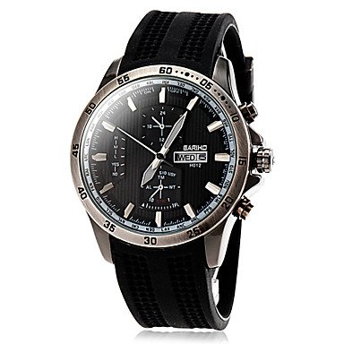 Men's Calendar Fashion Case Black Silicone Band Quartz Wrist Watch - DISCOUNT!!