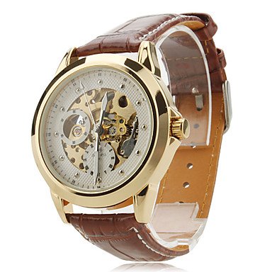 Men's Auto-Mechanical Skeleton Leather Band Wrist Watch - GREAT DISCOUNT