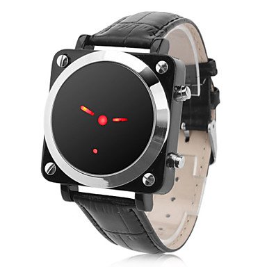 Men's Red LED Pointer Style Black PU Band Digital Wrist Watch