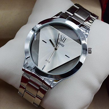** Men's Watch Fashion Transperant Triangular Dial Full Steel Dress Wrist Watch