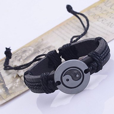 ** Men's Chinese Tai JiCharm Leather Braided Bracelet **