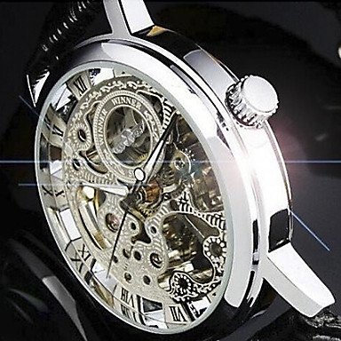** Semi-Mechanical Elegant Hollow Dial PU Band Wrist Watch **