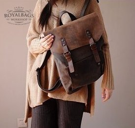 7. Backpack VINTAGE 2 Retroâ„¢ Canvas cowhide leather. Coffee. FREE DELIVERY