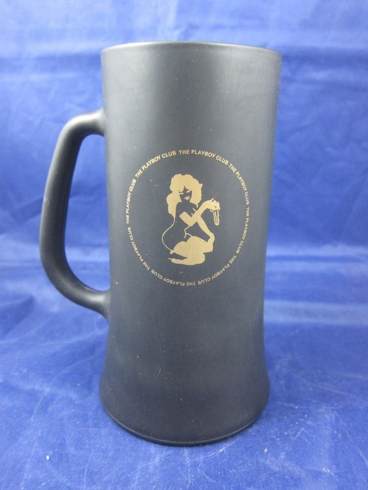Vintage The Playboy Club black glass mug stein Nude holding a key