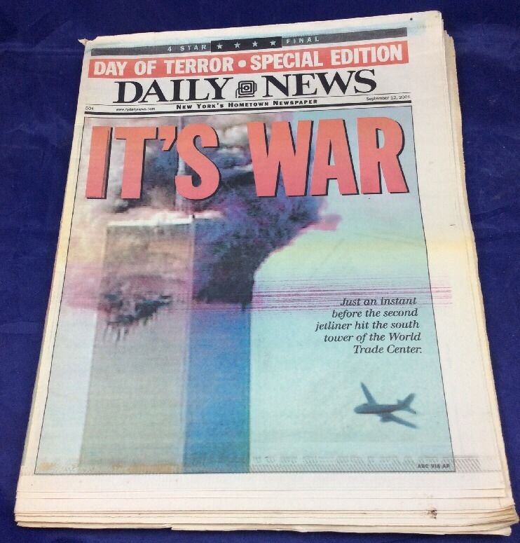 September 12 2001 NY Daily News It's War 9/11 September 11 New York
