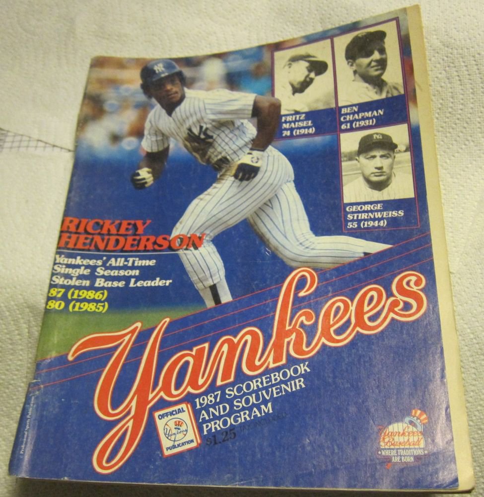 1987 New York Yankees scorebook&souvenir program~Rickey Henderson~Boston Red Sox