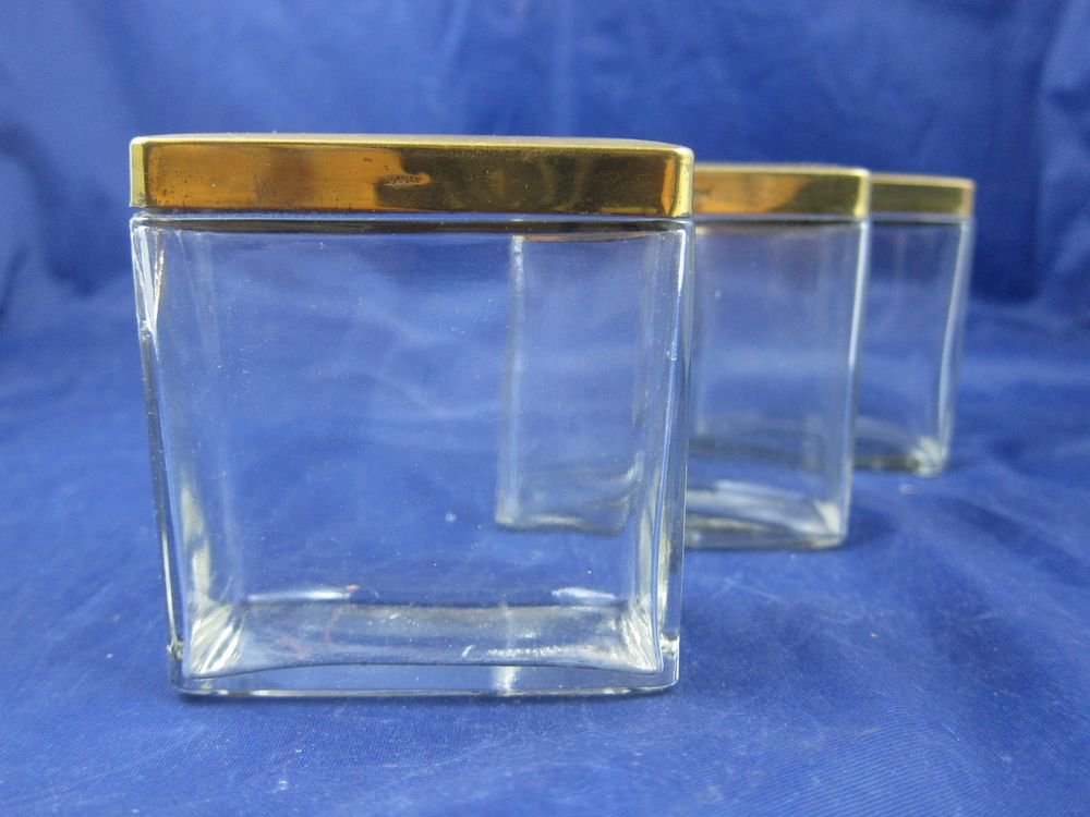 Vintage Spice Jars Glass with Metal Lids Retro Kitchenware