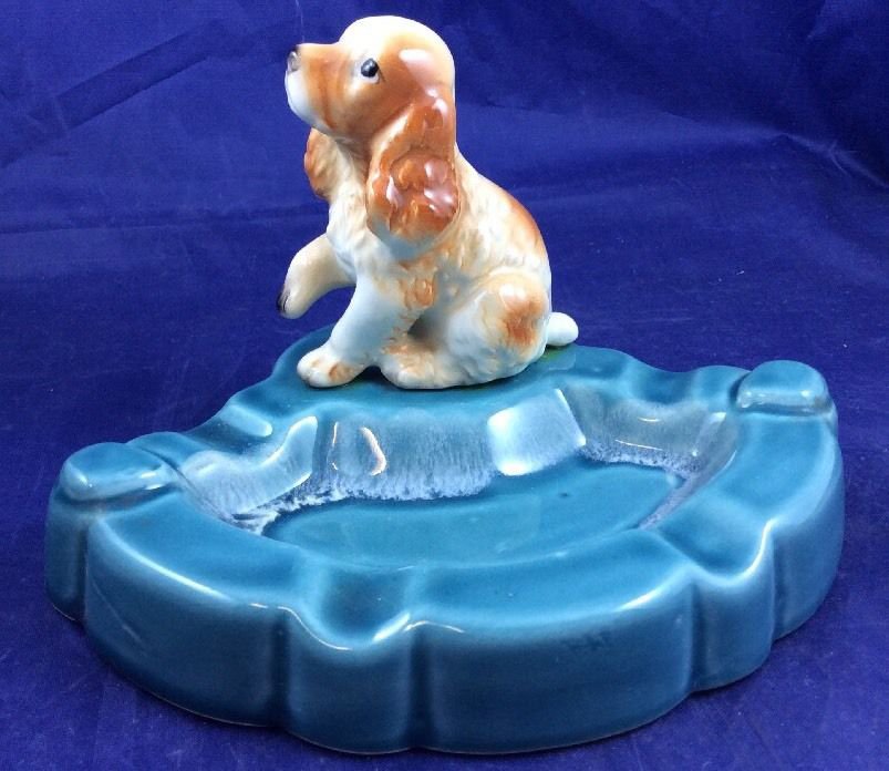 Vintage Ceramic Cocker Spaniel Dog Ashtray Retro Kitsch Ash Tray