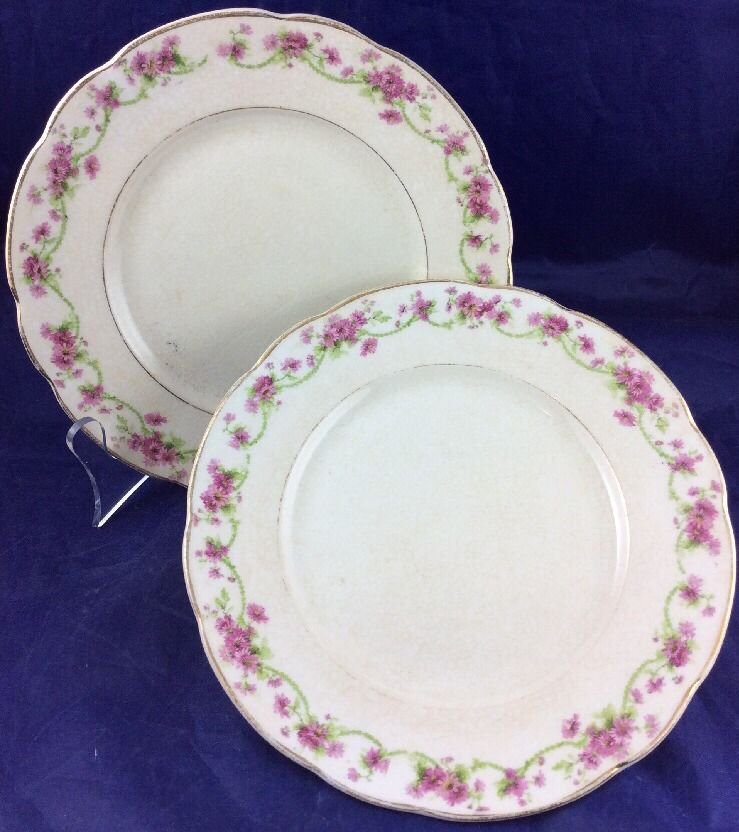 Mercer Pottery Company 7" Plates Dishes Semi-vitreous Off White Pink Flowers