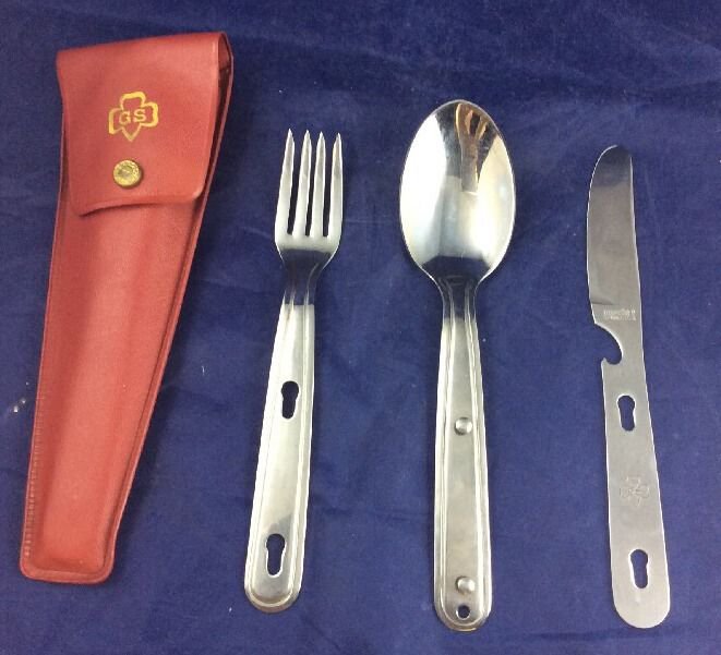 Vintage Girl Scout Chow Kit Scouts Camping Utensils Camp Knife Fork Spoon