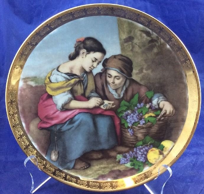 JKW Western Germany 1930 7.75" Plate Dish Boy Girl With Grapes Coins