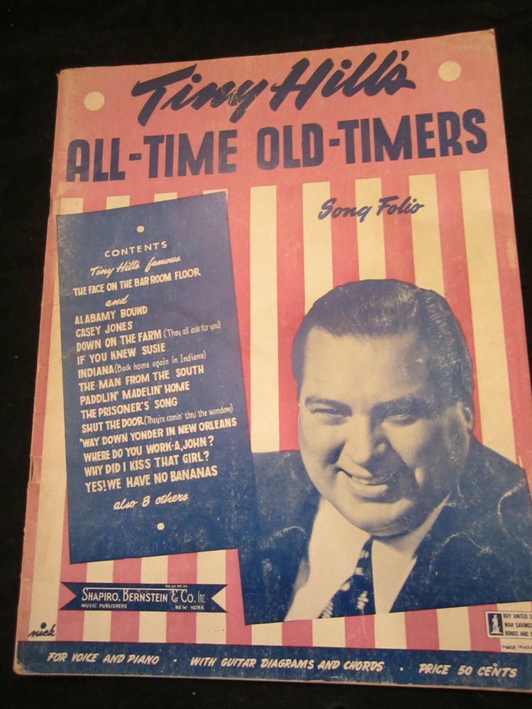 Tiny Hill’s All-time Old-timers Song Folio~vintage music book~1943~FREE US SHIP